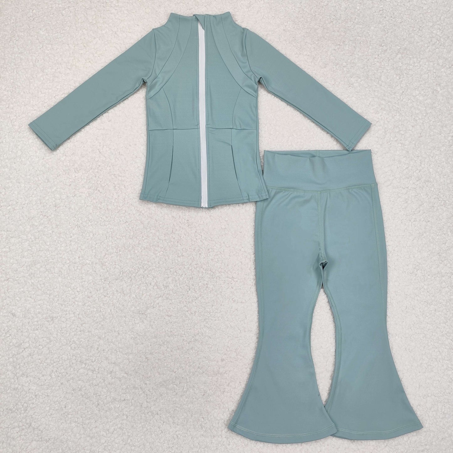 9 Solid Colors Zipper Jackets Top Bell Pants Girls Yoga Outfits Sisters Sports Clothes Set