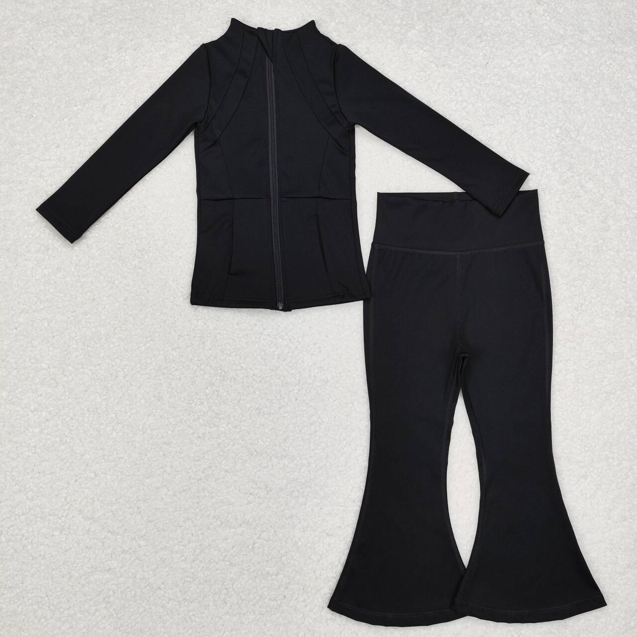 9 Solid Colors Zipper Jackets Top Bell Pants Girls Yoga Outfits Sisters Sports Clothes Set