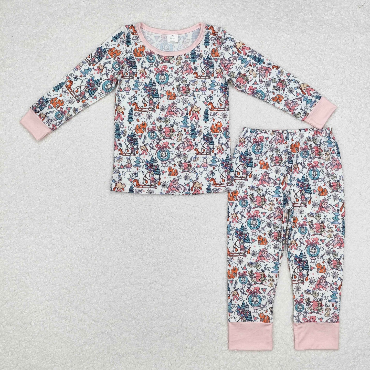Green Frog With Friends Print Sibling Christmas Bamboo Pajamas Clothes Set