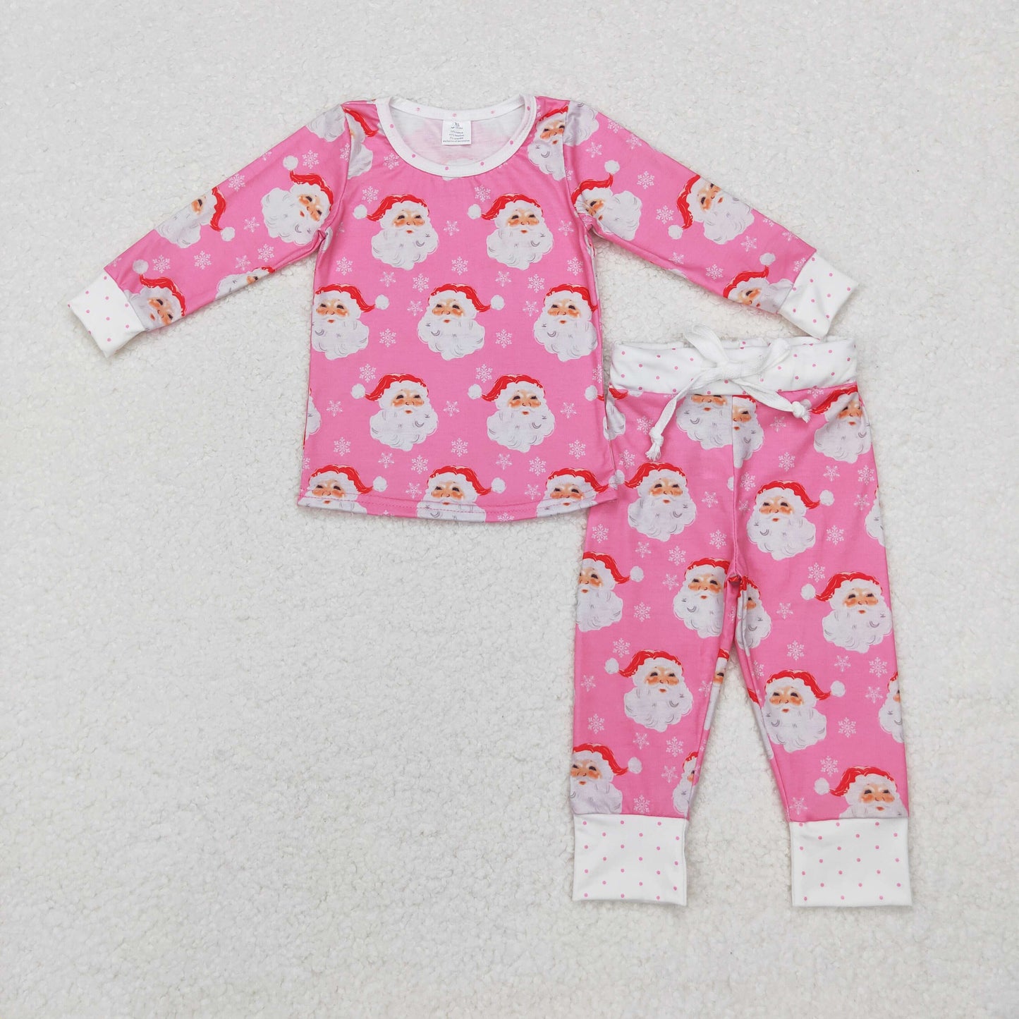 2 Pink Santa Print Girls Christmas Pajamas Clothes Set Sisters Wear