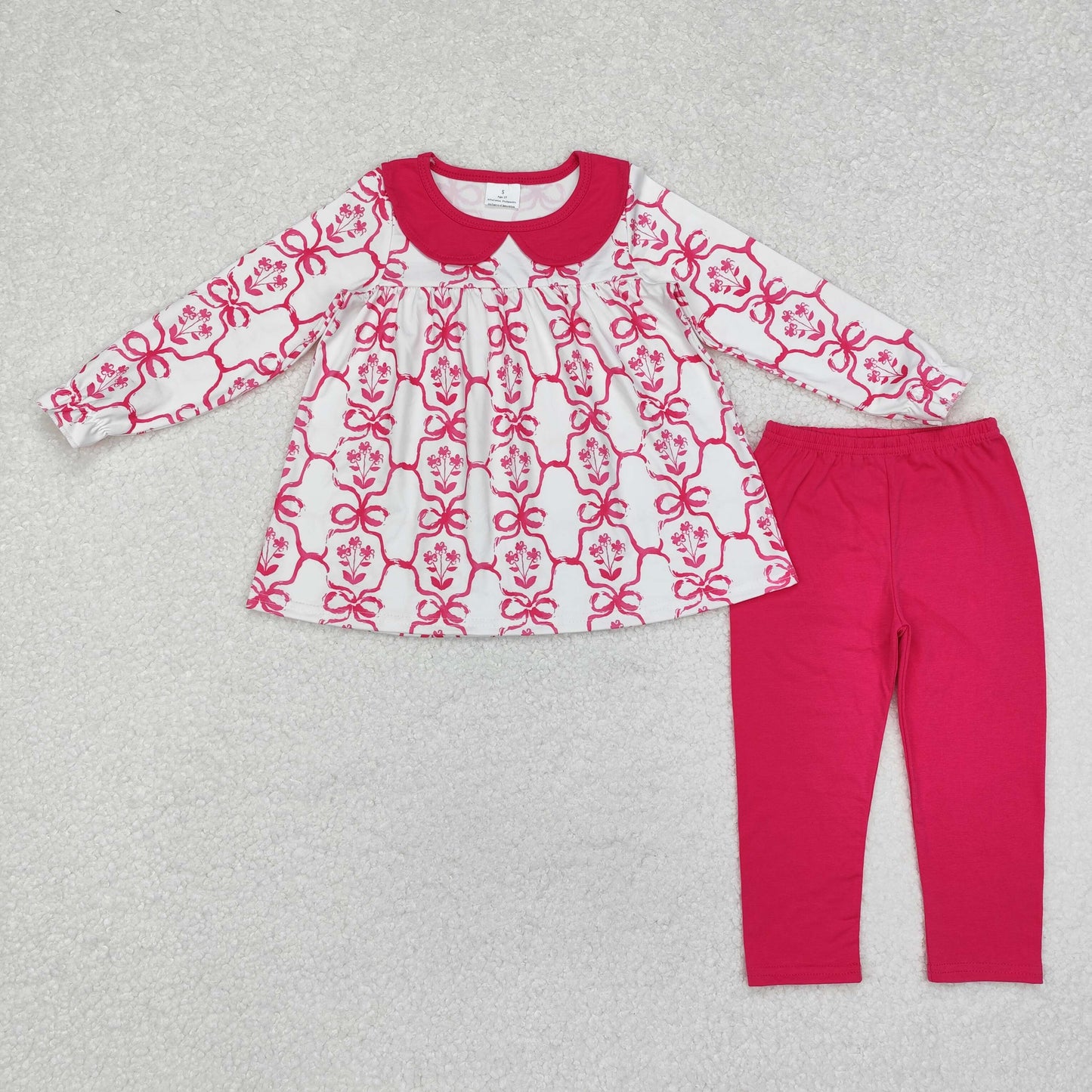 GLP1623 Hotpink Flowers Tunic Top Legging Pants Girls Fall Clothes Set