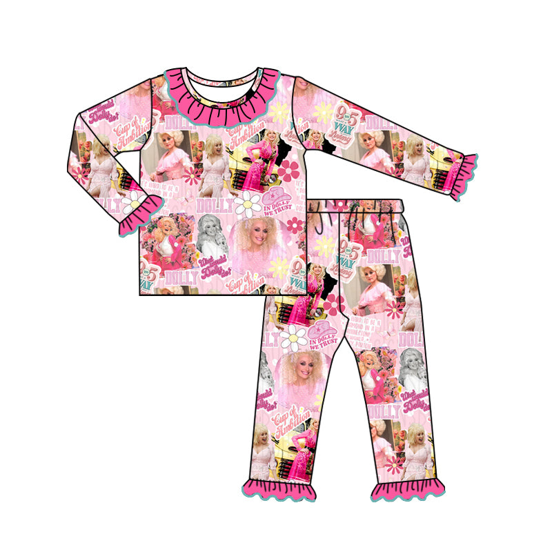 (Pre-order)GLP1635 Pink Singer Western Print Girls Fall Pajamas Clothes Set