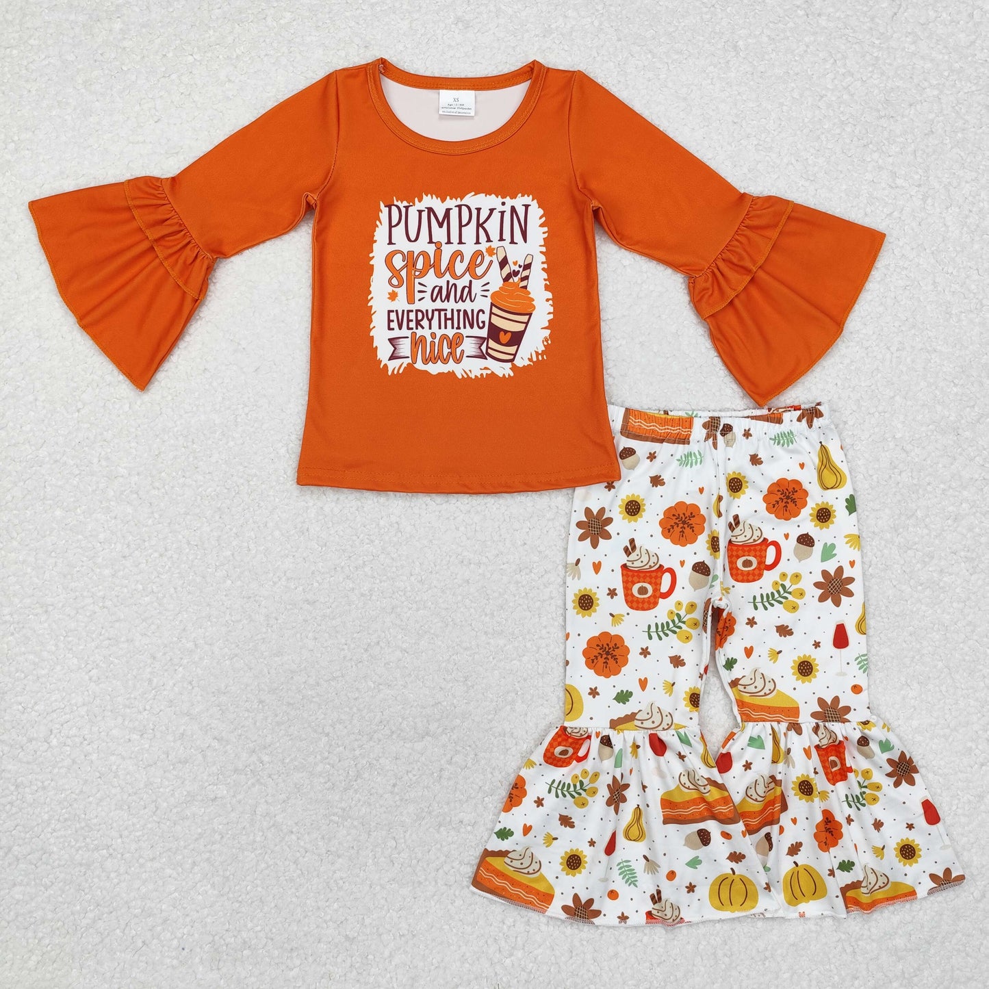 GLP1637 Pumpkin Spice Tunic Top Pie Bell Pants Girls Fall Clothes Set