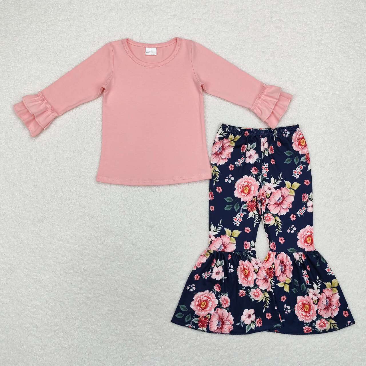 GLP1684 Pink Top Flowers Bell Pants Girls Fall Clothes Set