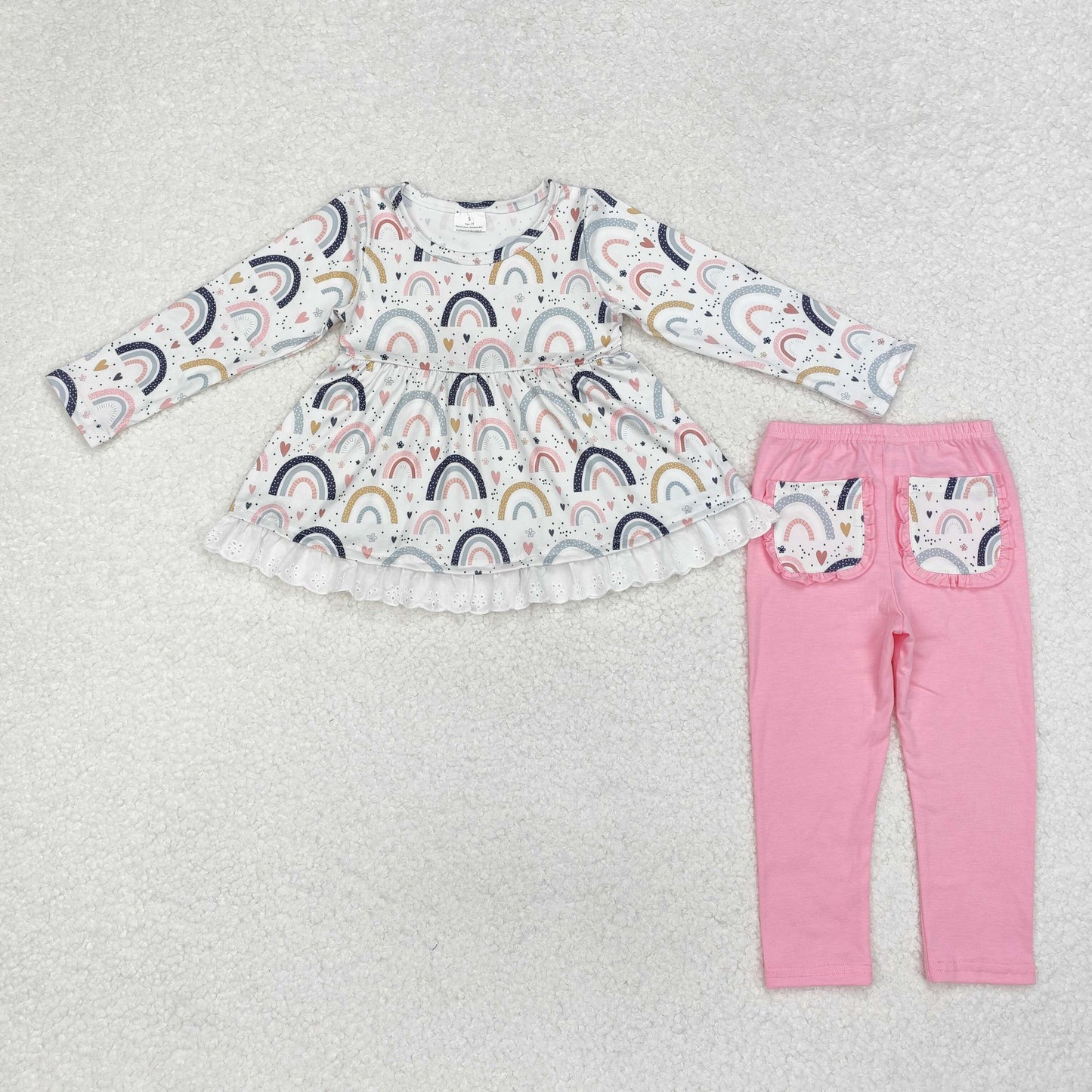 GLP1787 Rainbow Tunic Top Pink Pockets Pants Girls Fall Clothes Set