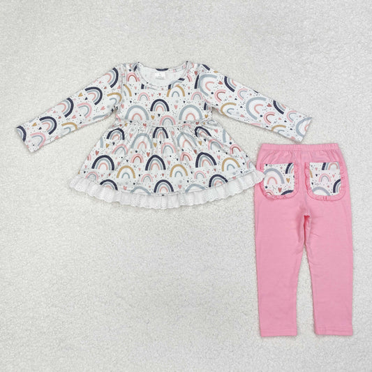 GLP1787 Rainbow Tunic Top Pink Pockets Pants Girls Fall Clothes Set