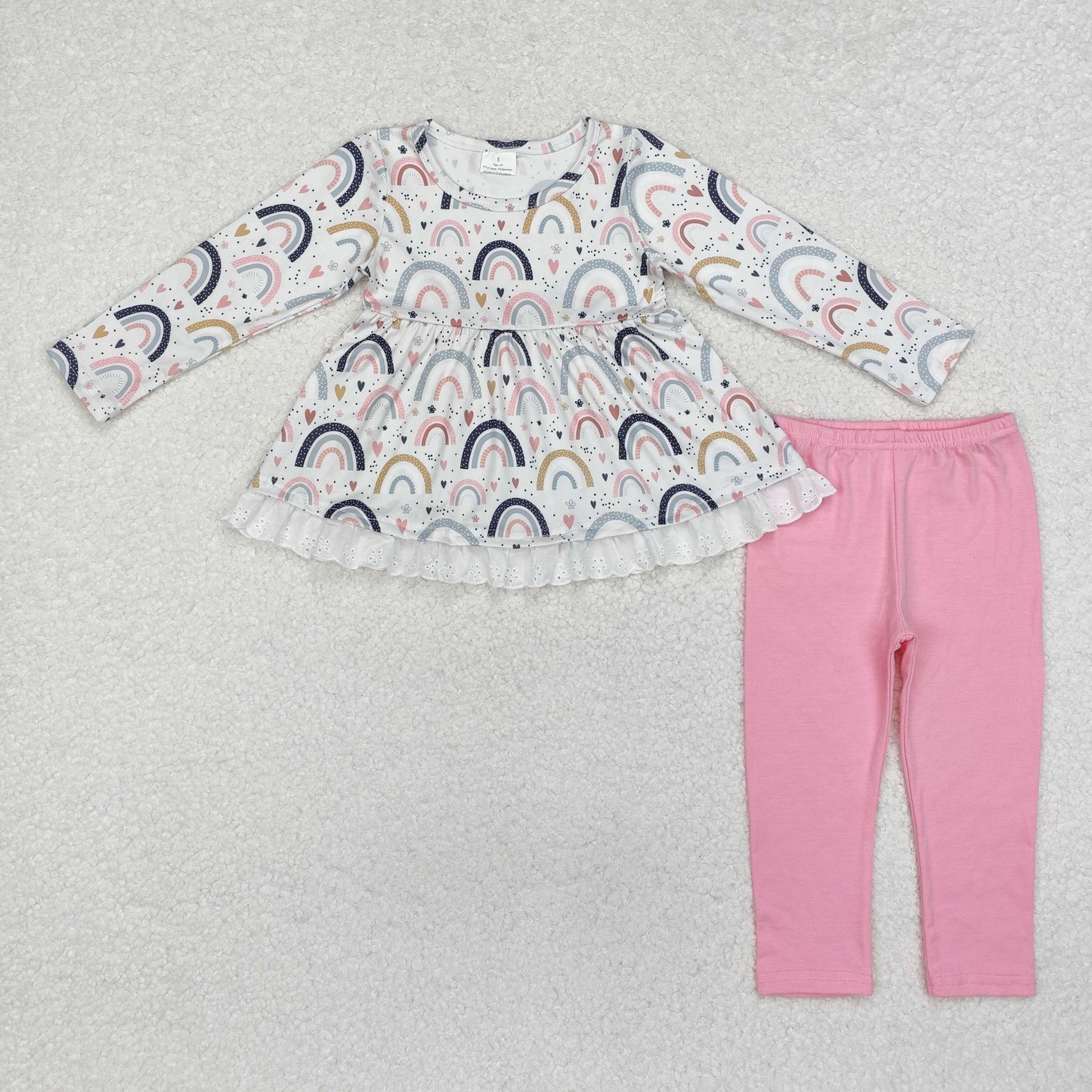 GLP1787 Rainbow Tunic Top Pink Pockets Pants Girls Fall Clothes Set