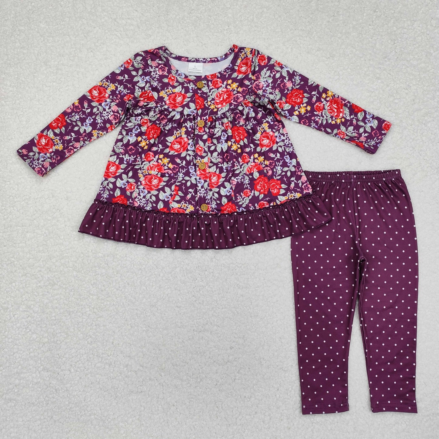 GLP1850 Flowers Purple Pockets Tunic Top Legging Pants Girls Fall Clothes Set