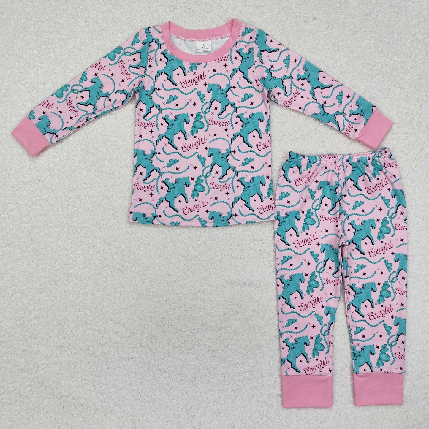 GLP1911 Cowgirl Turquoise Print Girls Western Pajamas Clothes Set