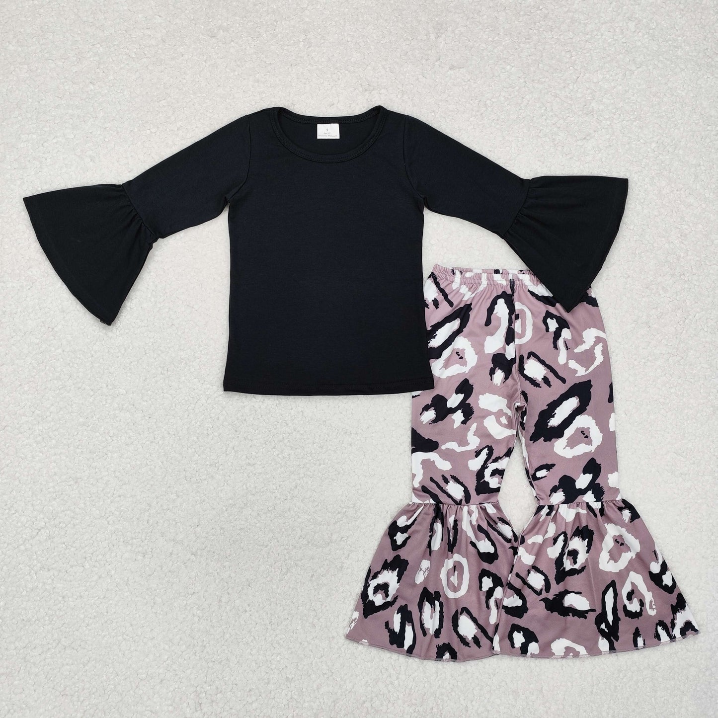 GLP1970 Black Top Leopard Bell Pants Girls Fall Clothes Set