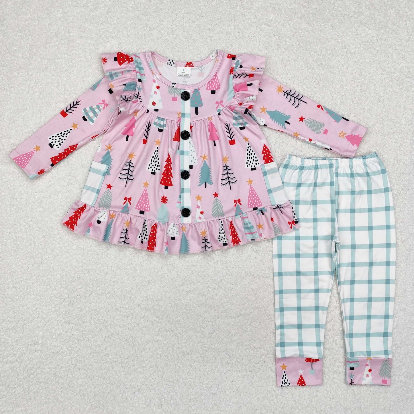 GLP1998 Colorful Tree Tunic Top Plaid Pants Girls Christmas Clothes Set