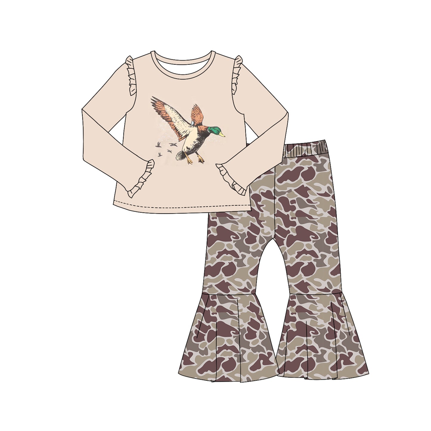 (Pre-order)GLP2004 Duck Top Camo Bell Pants Girls Fall Clothes Set