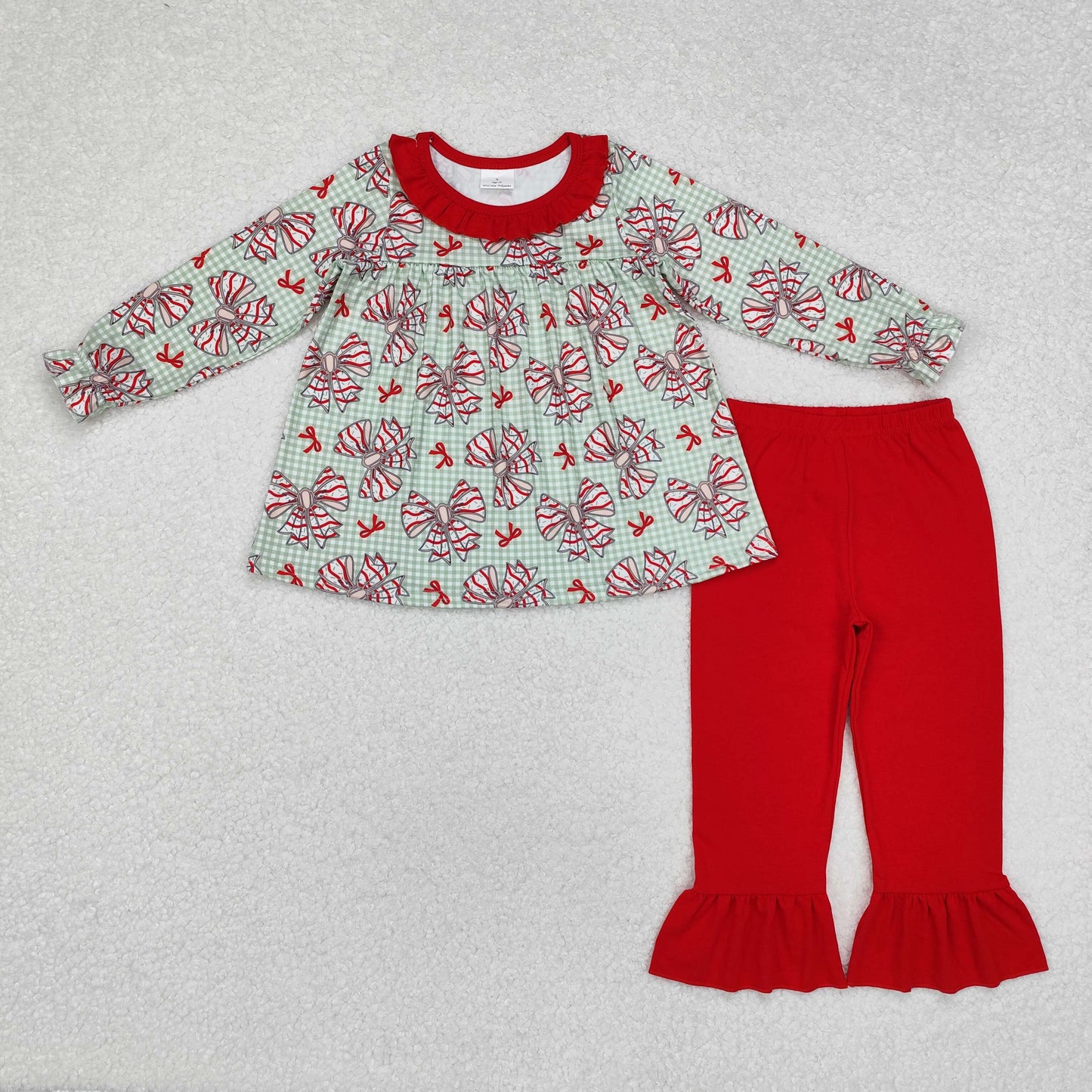 GLP2051 Debbie Cake Bows Tunic Top Red Pants Girls Christmas Clothes Set