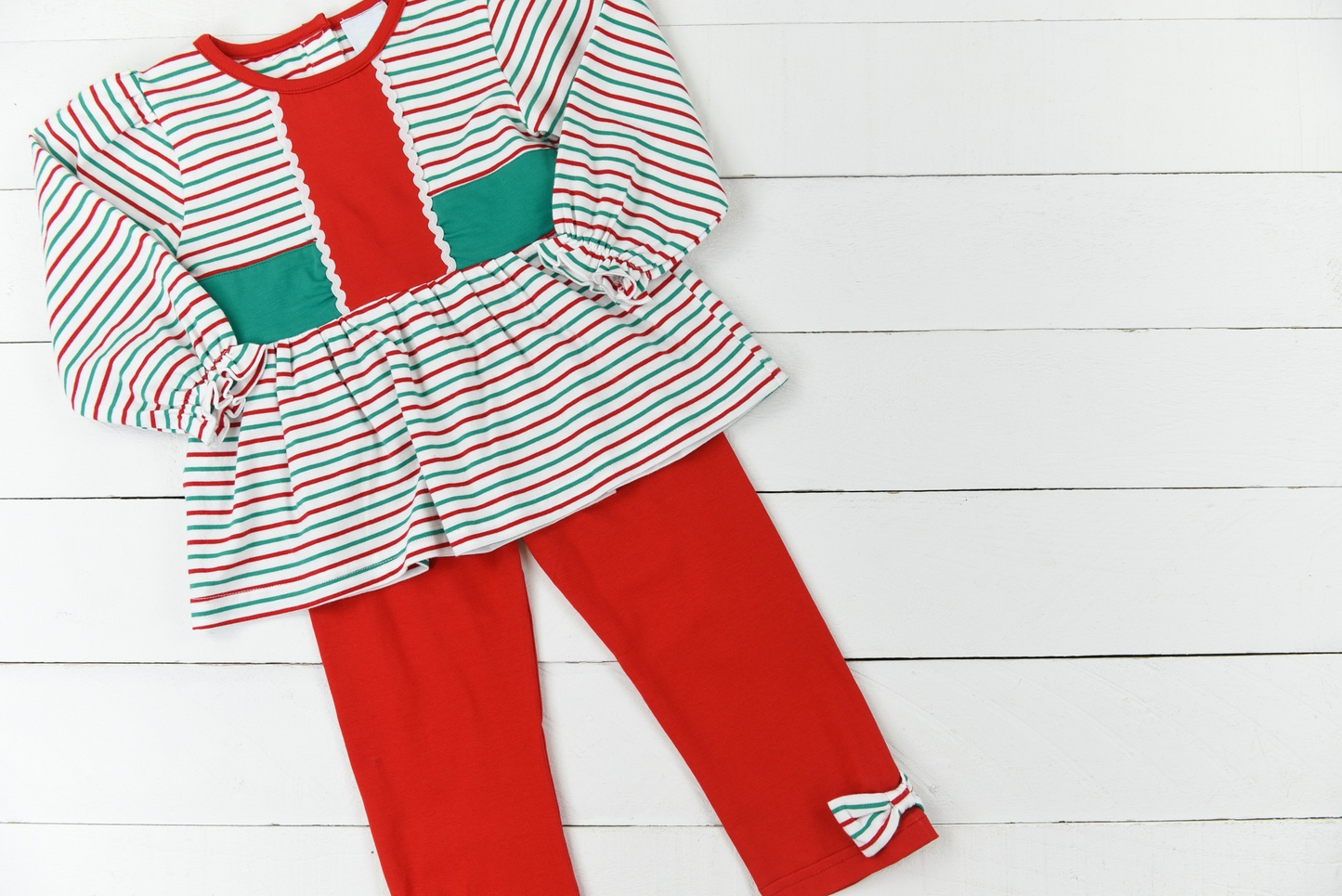 (Pre-order)GLP2055 Stripes Tunic Top Red Pants Girls Christmas Clothes Set