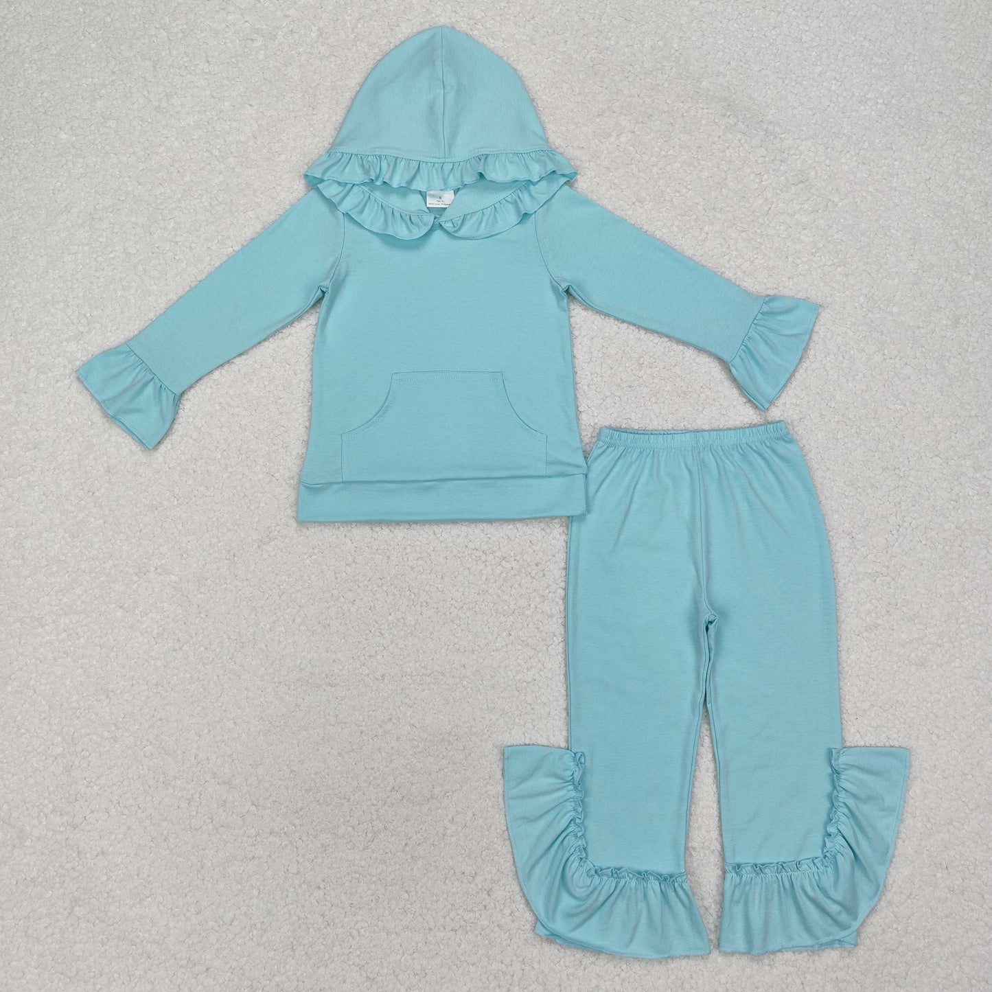 GLP2057 Aqua Color Girls Fall Hoodie Ruffle Clothes Set