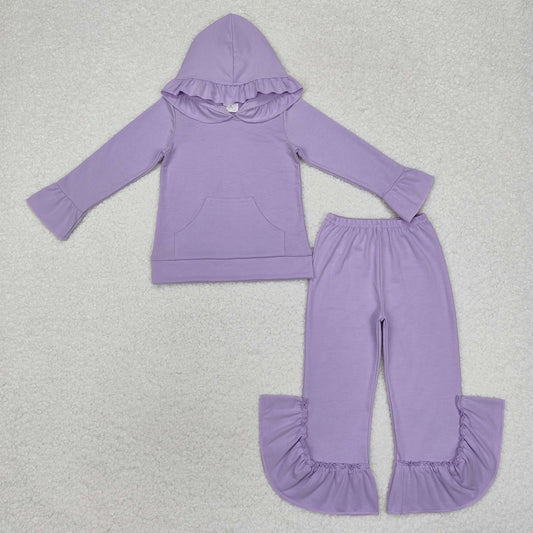GLP2060  Purple Color Girls Fall Hoodie Ruffle Clothes Set