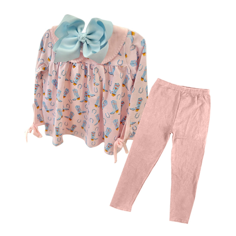 (Custom Design Preorder MOQ 5) GLP2064 Boots Tunic Top Pink Pants Girls Fall Western Clothes Set