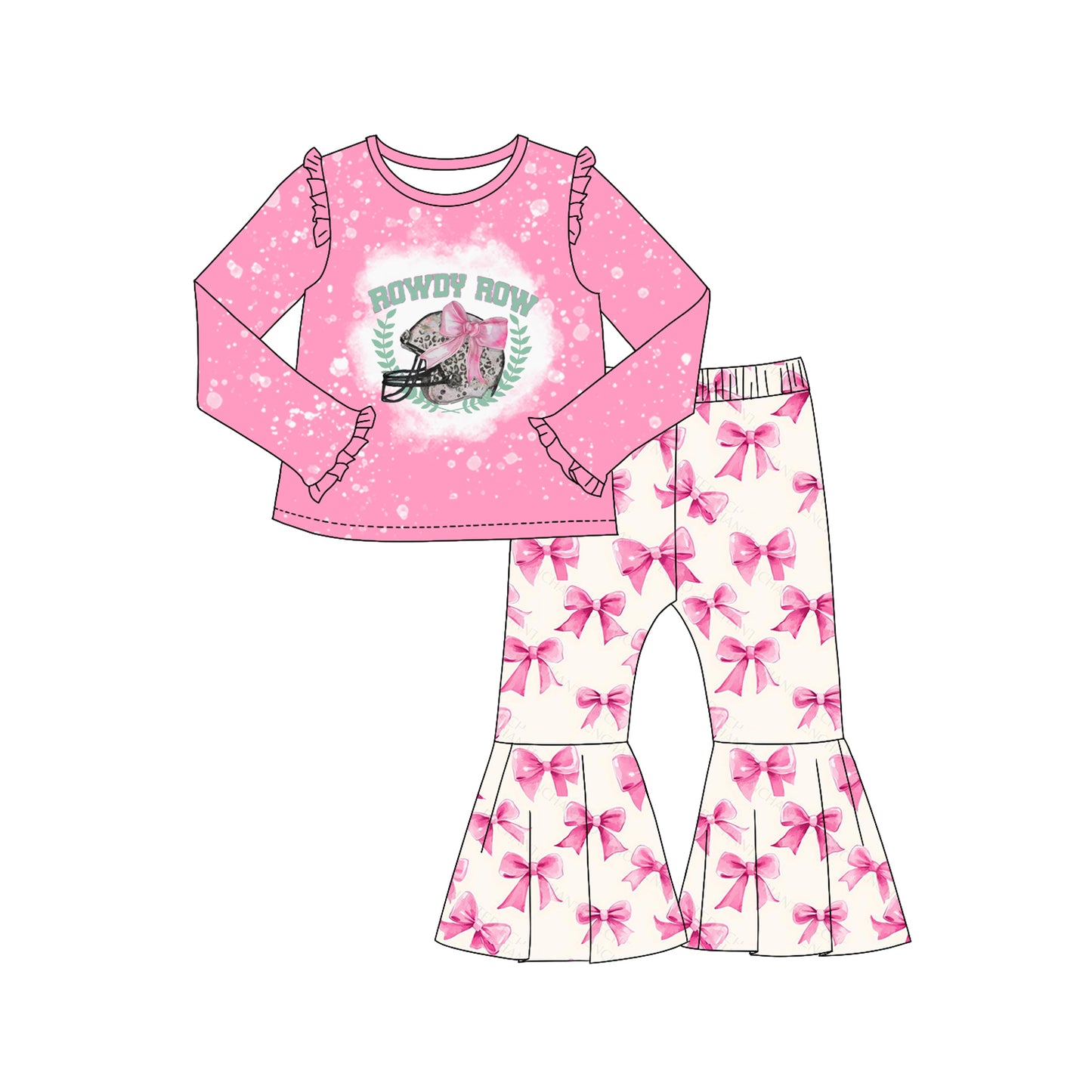 (Pre-order)GLP2087 Pink Top Bows Bell Pants Girls Fall Clothes Set