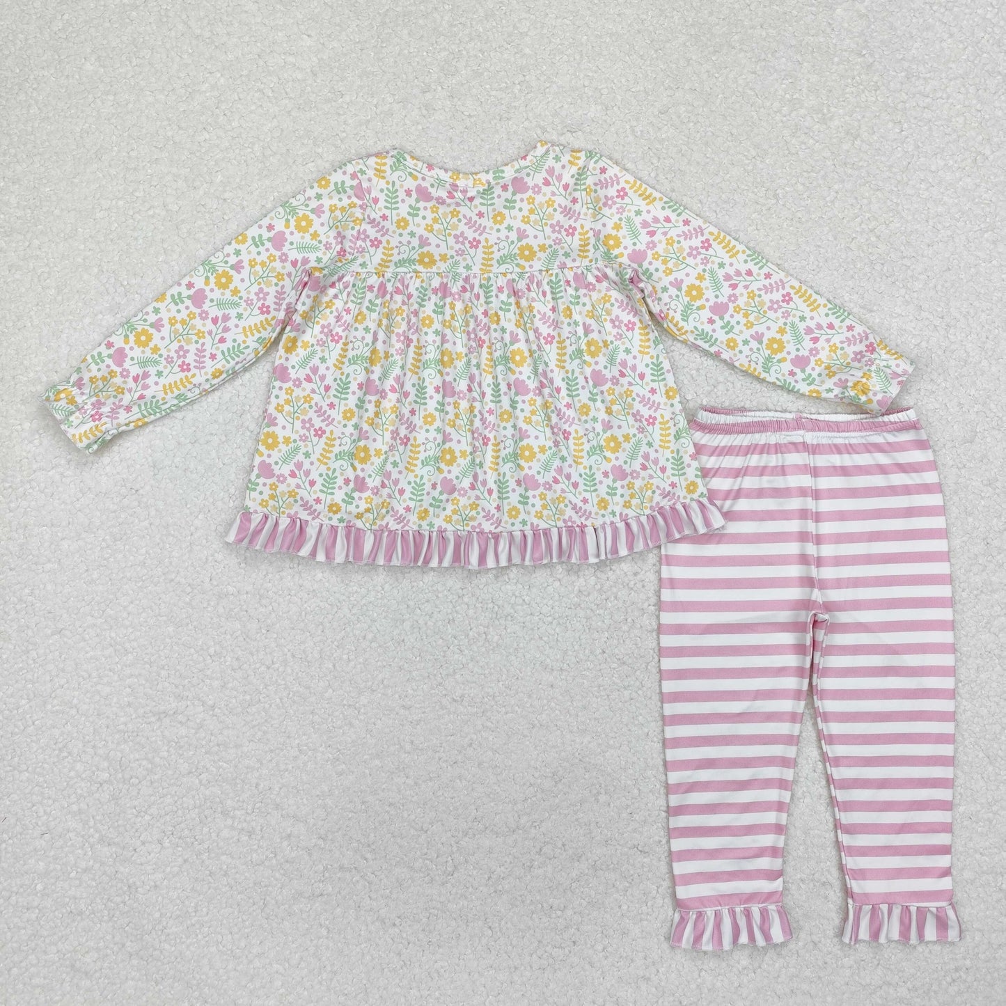 GLP2119 Flowers Tunic Top Stripes Pants Girls Spring Clothes Set