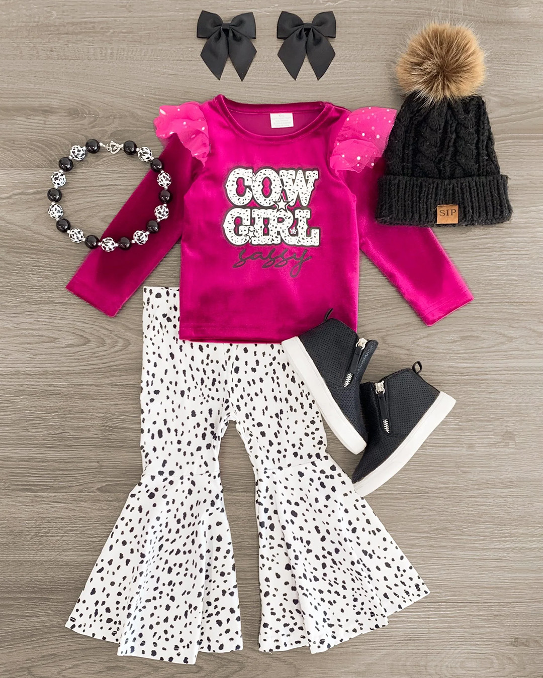 (Pre-order)GLP2129 Cow Girl Sassy Top Bell Pants Girls Fall Clothes Set