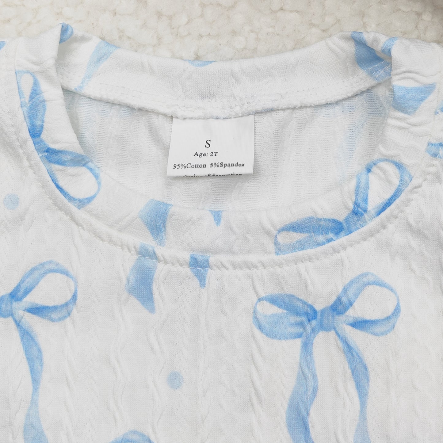 GLP2143 Blue Bows Print Bell Pants Girls Cable Knit Fabric Clothes Set