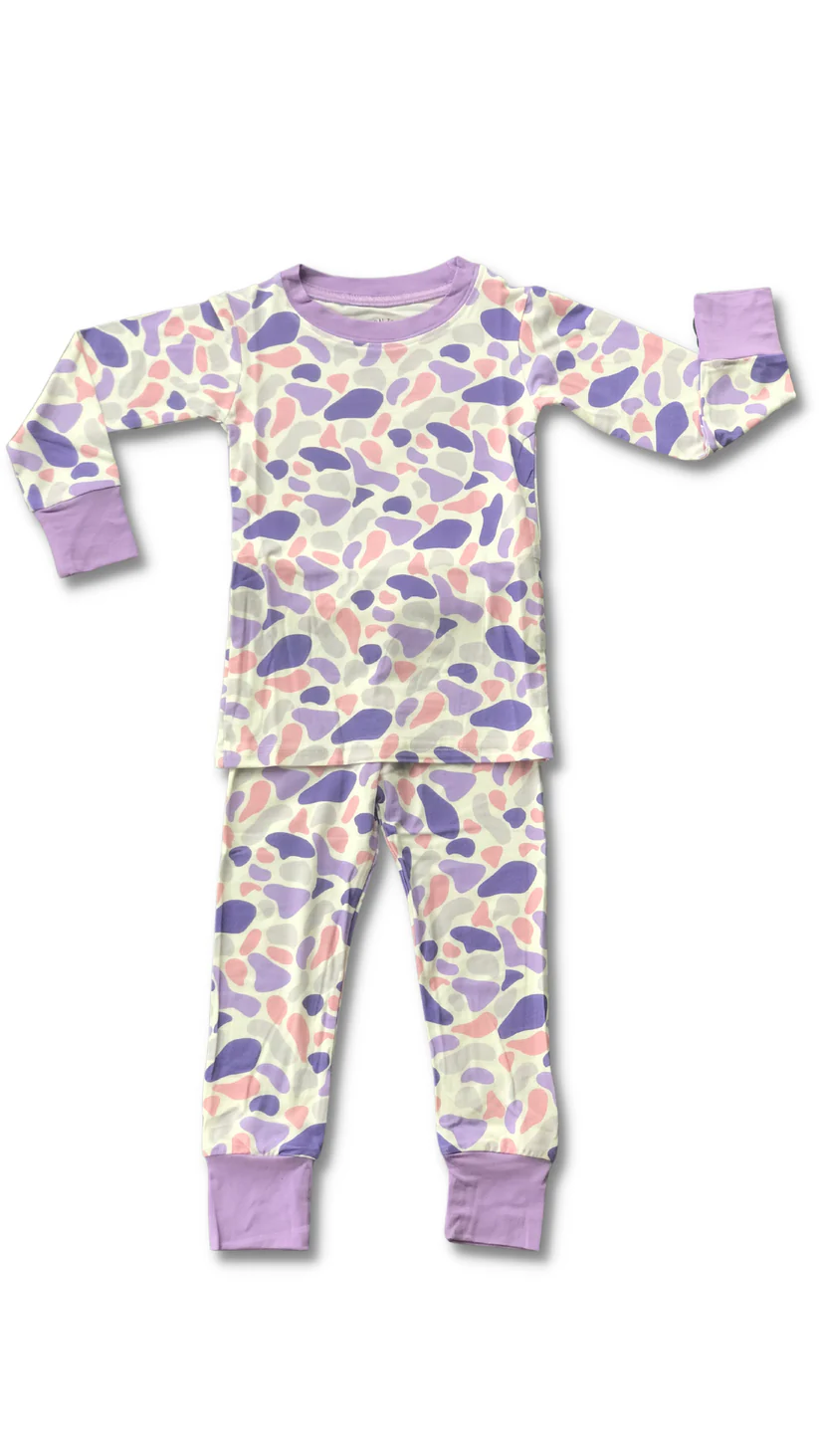 (Pre-order)GLP2186 Purple Camo Print Girls Pajamas Clothes Set