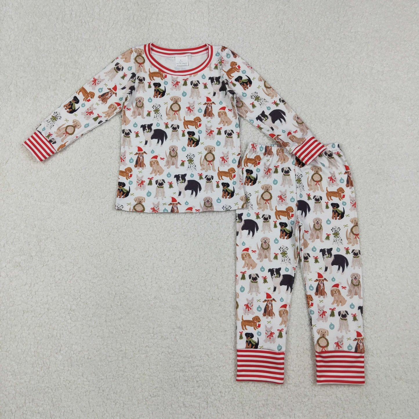 GLP2193 Puppy Holly Print Girls Christmas Pajamas Clothes Set