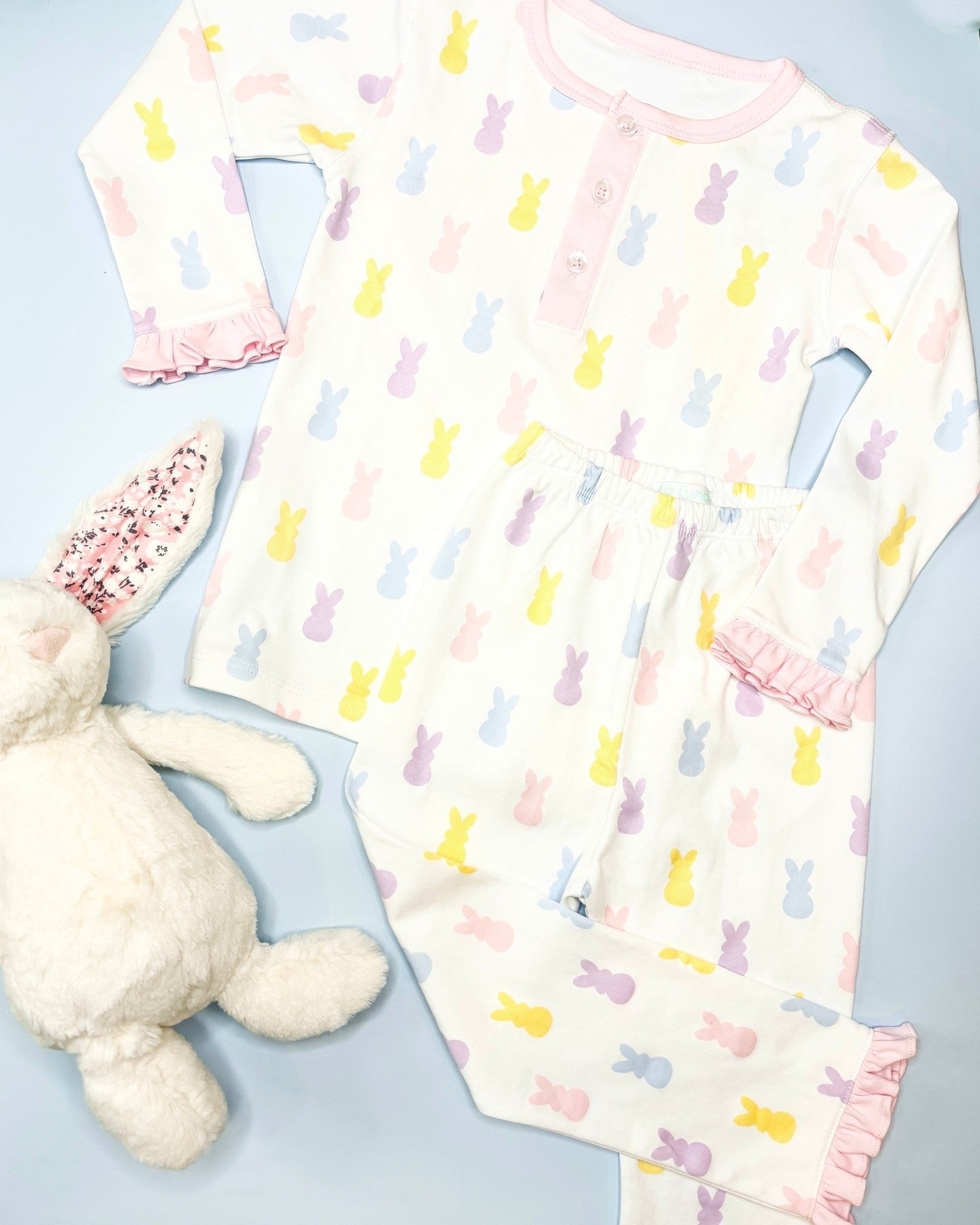 (Pre-order)GLP2202 Bunny Print Girls Easter Pajamas Clothes Set