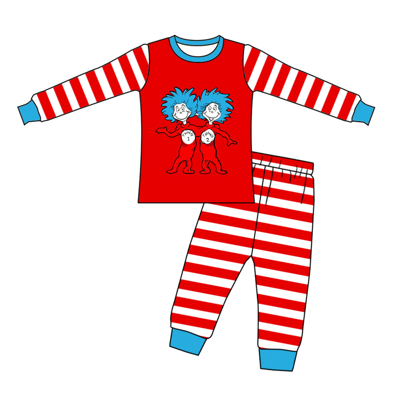 (Pre-order)GLP2212 Dr.Reading Red Stripes Print Girls Pajamas Clothes Set