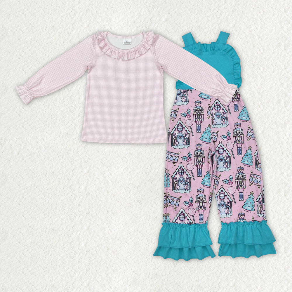 GLP2237 Pink Top Nutcracker Soldier Candy House Jumpsuits Girls Christmas Clothes Set