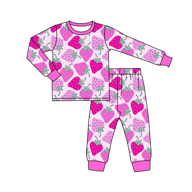 (Pre-order)GLP2246 Strawberry Hotpink Print Girls Pajamas Clothes Set