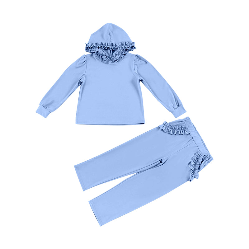 (Pre-order)GLP2308 Blue Hoodie Top Pockets Pants Girls Clothes Set