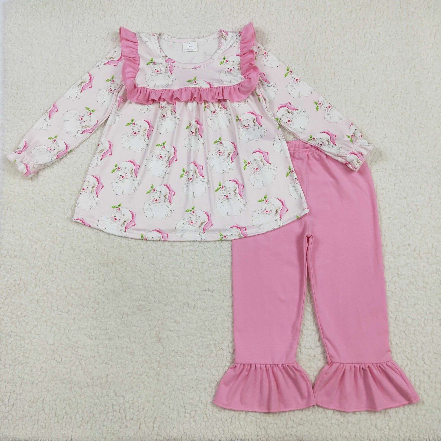 Santa Holly Pink Girls Christmas Clothes Sisters Matching Wear