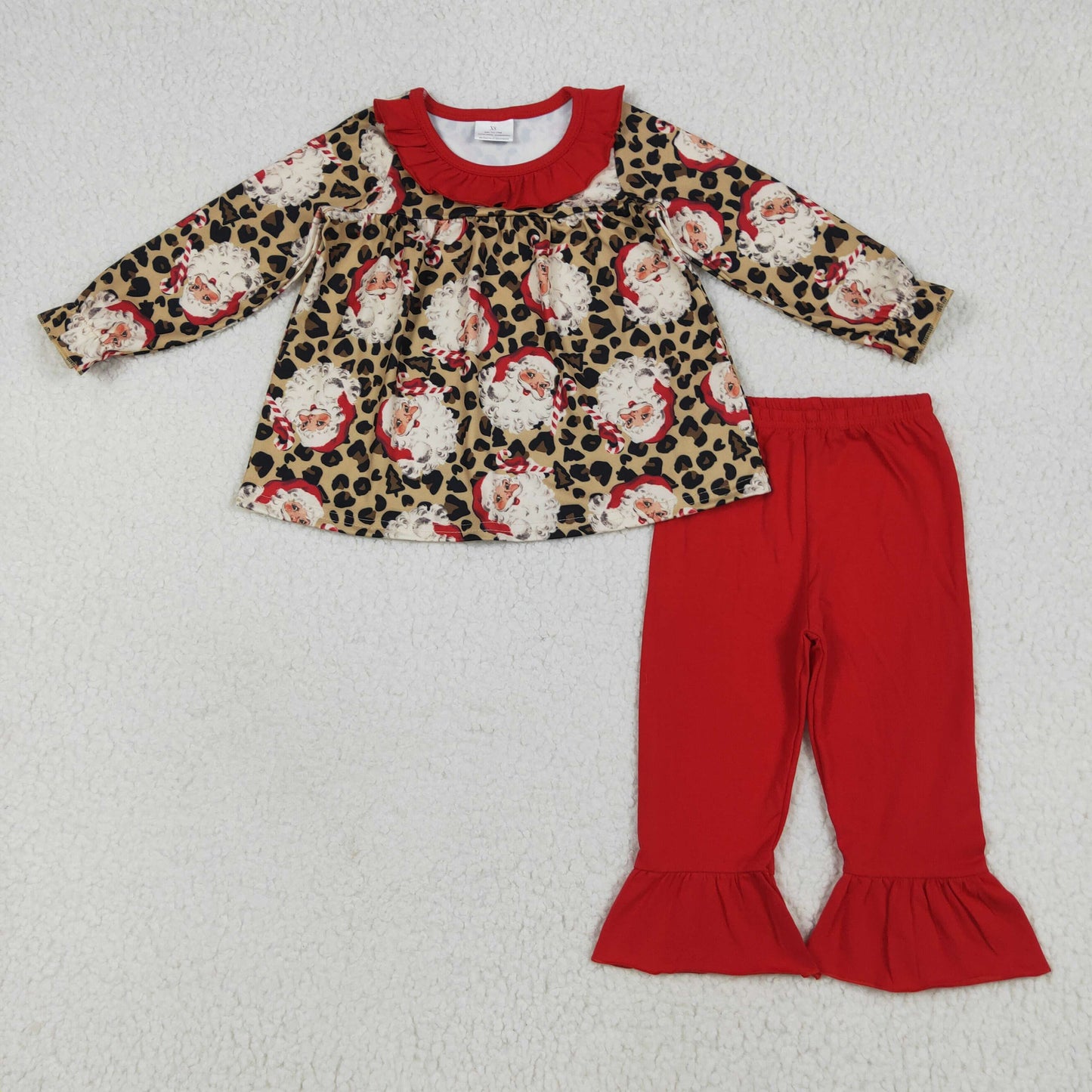 Santa Leopard Print Girls Christmas Clothes Sisters Matching Wear