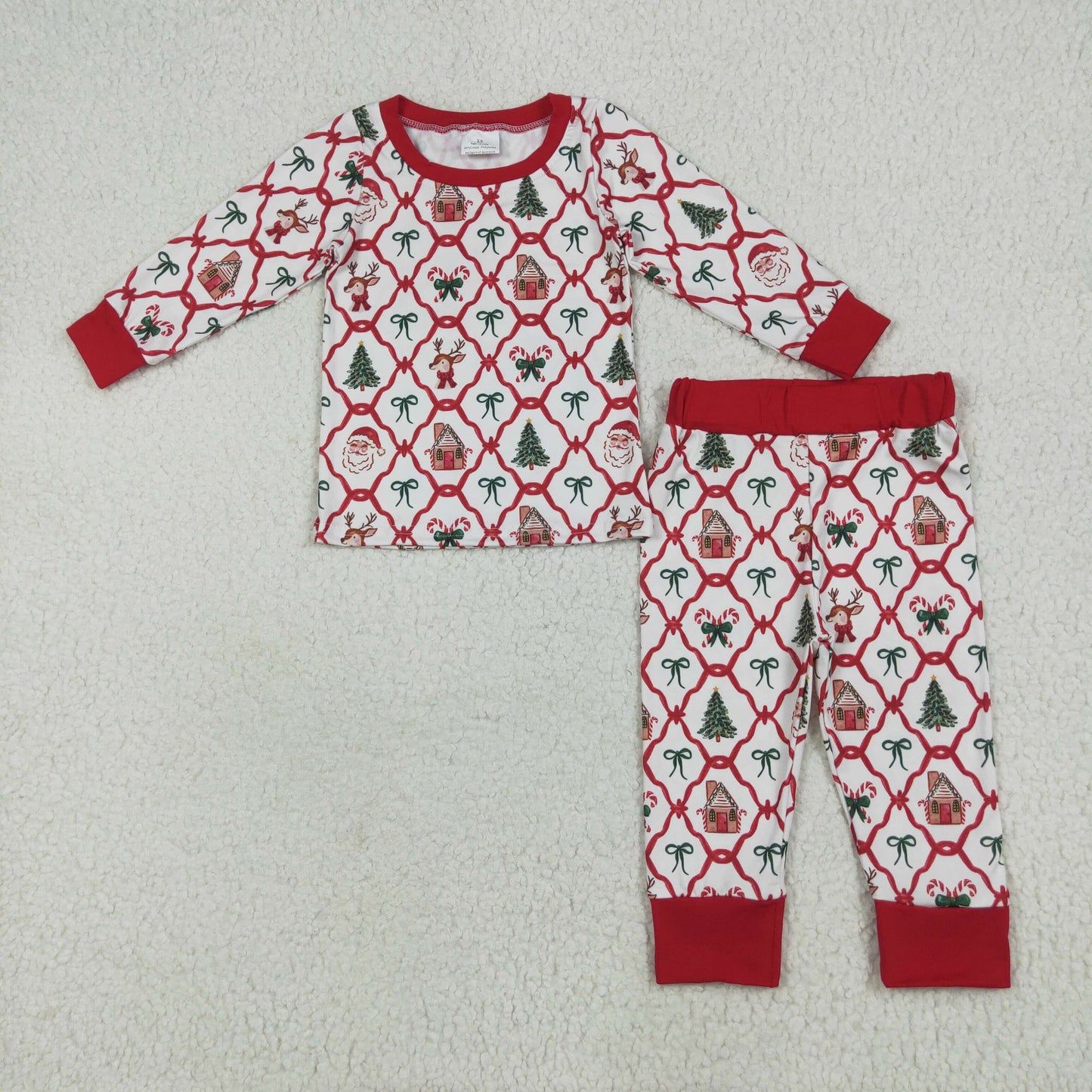 Santa Candy Bows Print Sisters Christmas Pajamas Matching Clothes