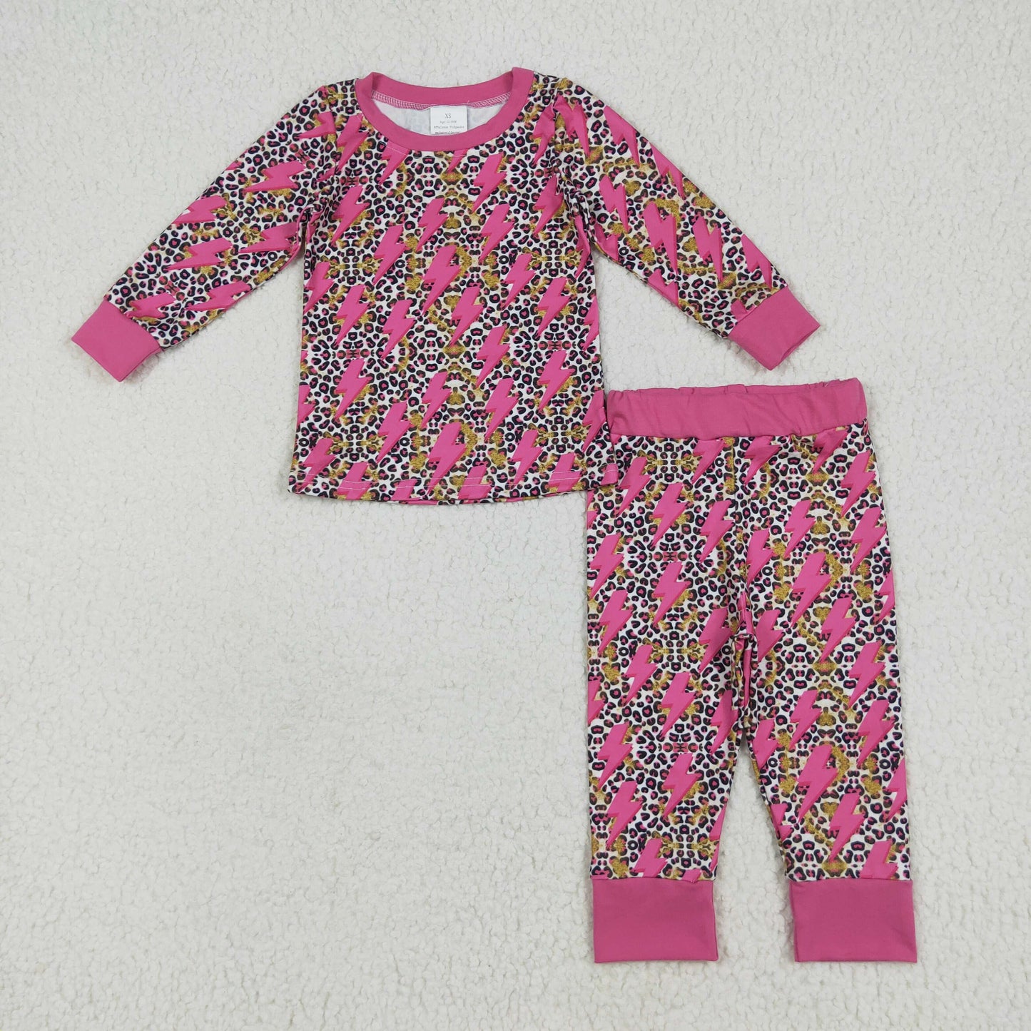 GLP2393 Flash Leopard Pink Print Girls Fall Pajamas Clothes Set