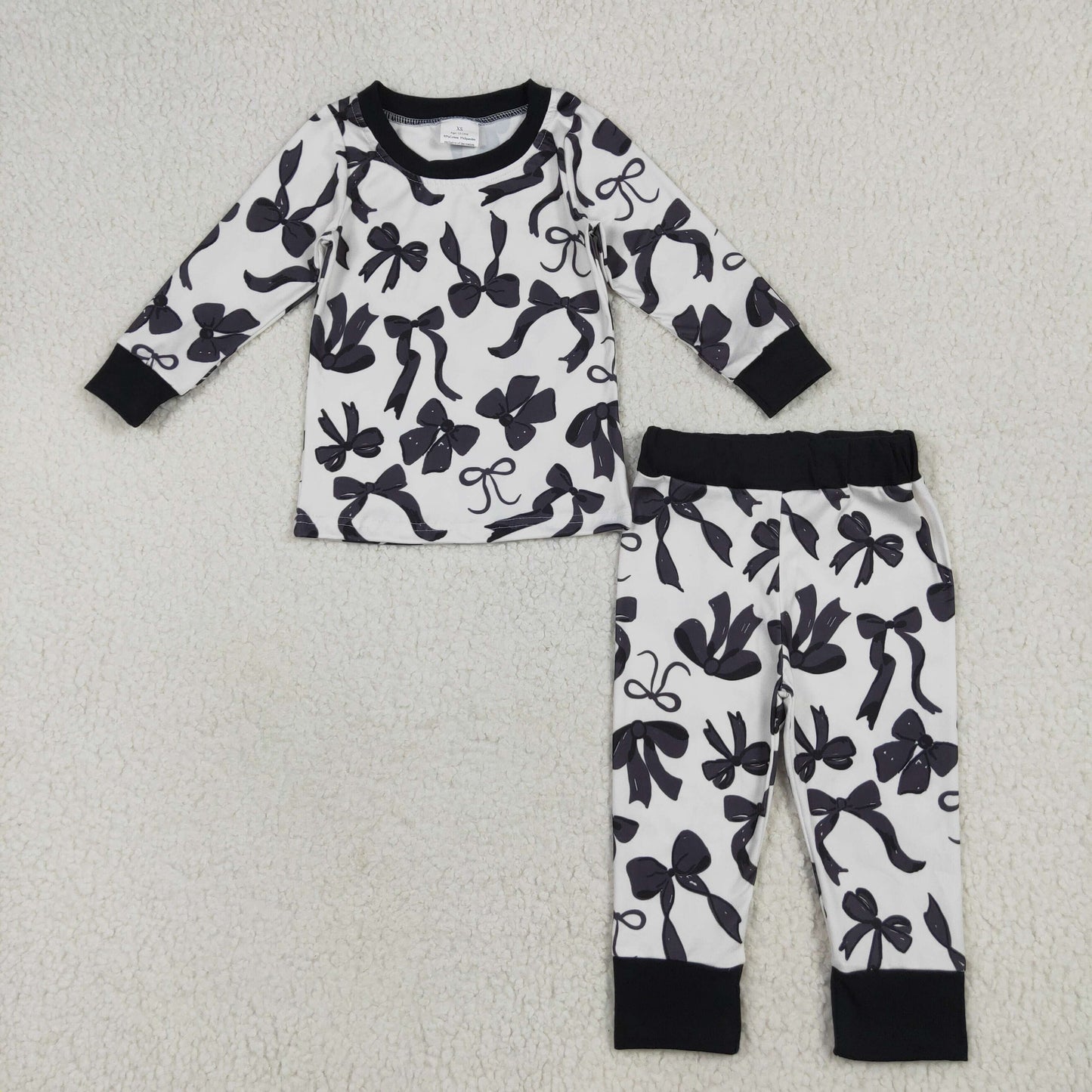GLP2395 Black Bows Print Girls Pajamas Clothes Set