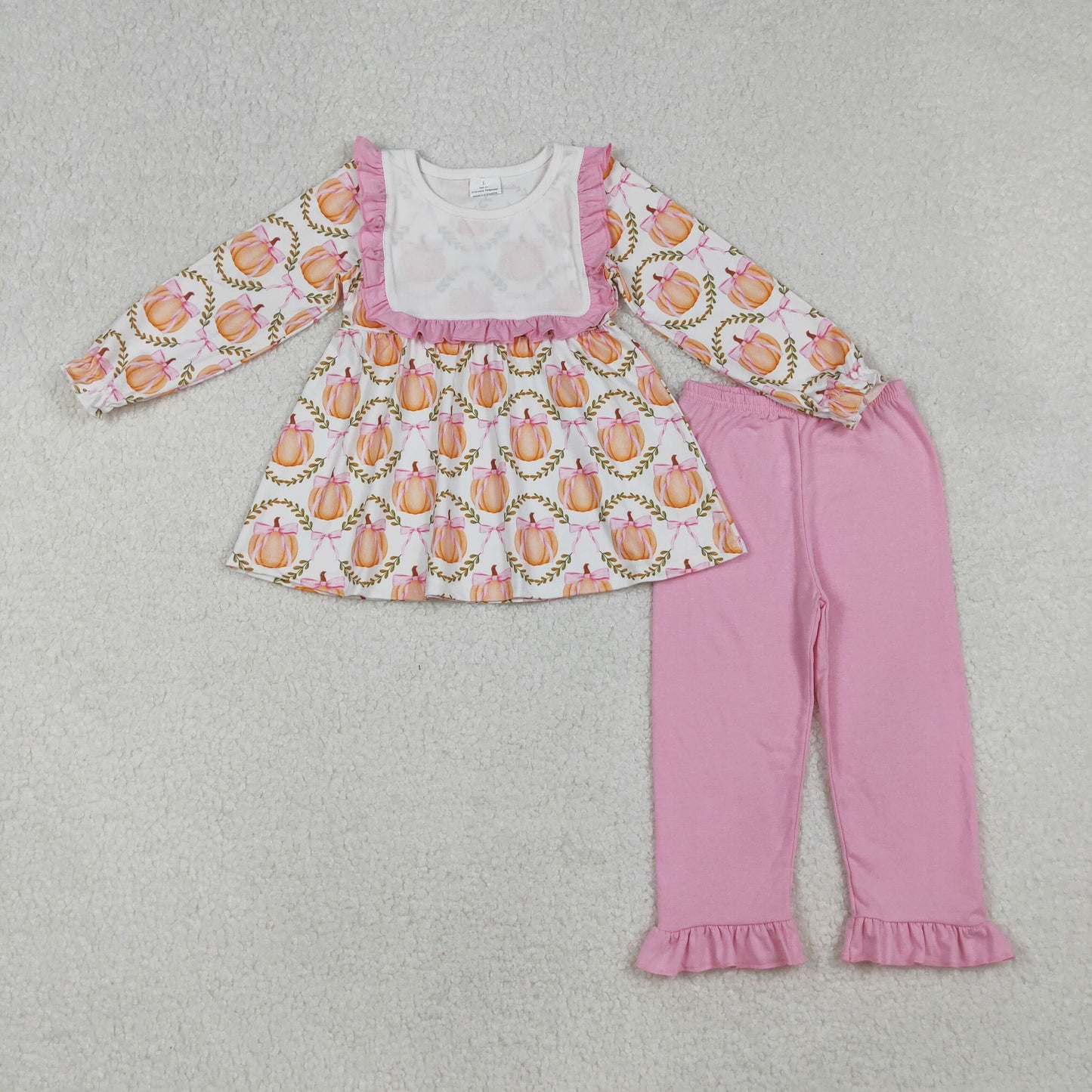 GLP2427 Pumpkin Bows Tunic Top Pink Pants Girls Fall Clothes Set