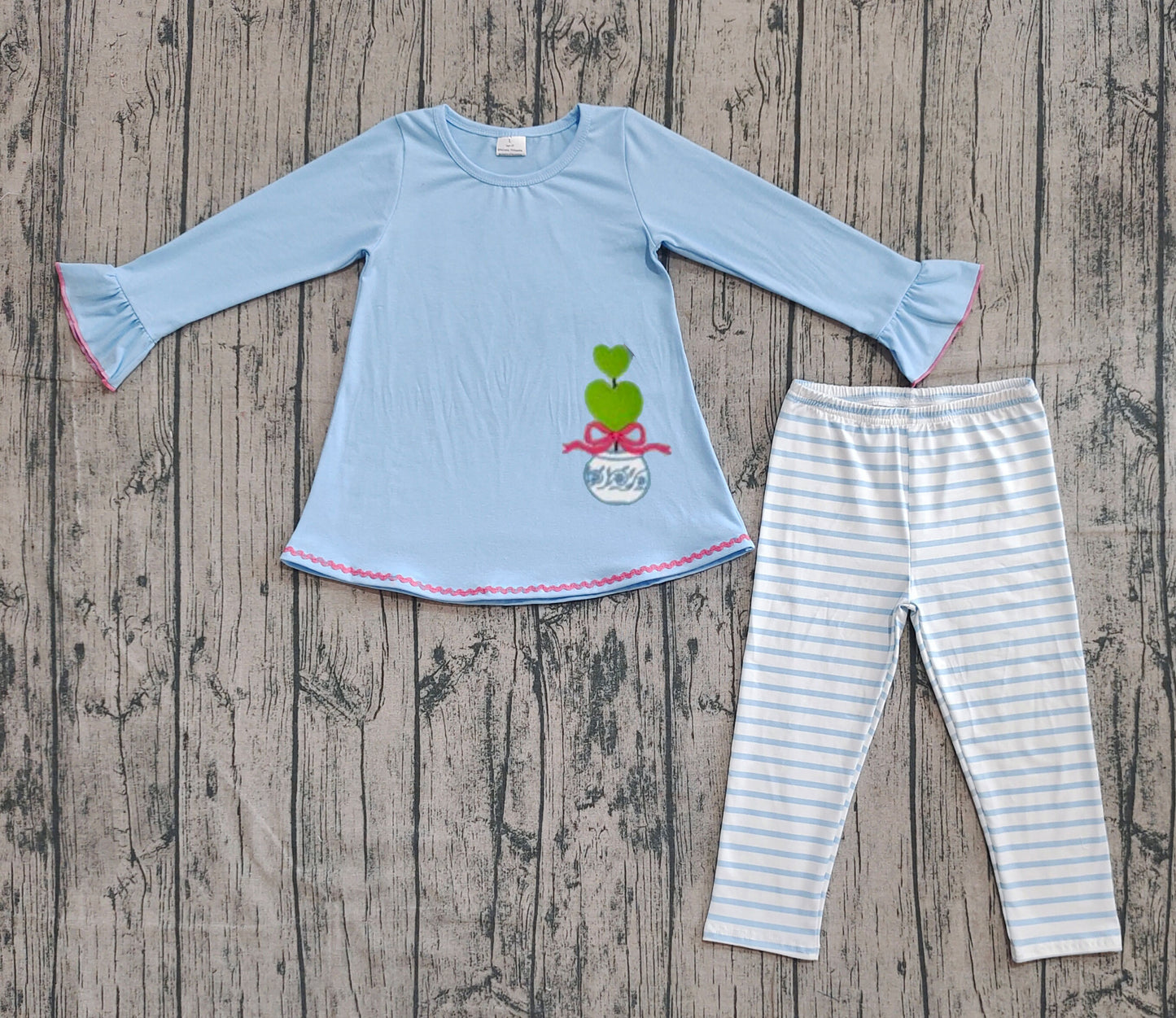 (Pre-order)GLP2465 Blue Tunic Top Stripes Pants Girls Fall Clothes Set