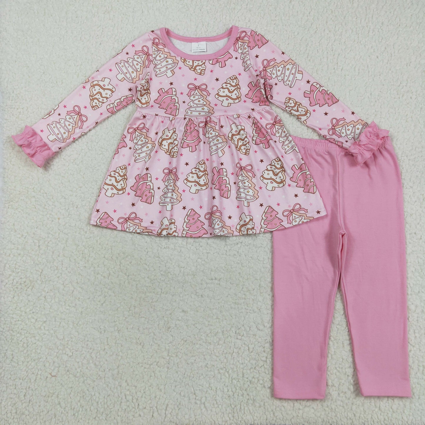 GLP2471 Debbie Cake Bows Tunic Top Pink Pants Girls Christmas Clothes Set