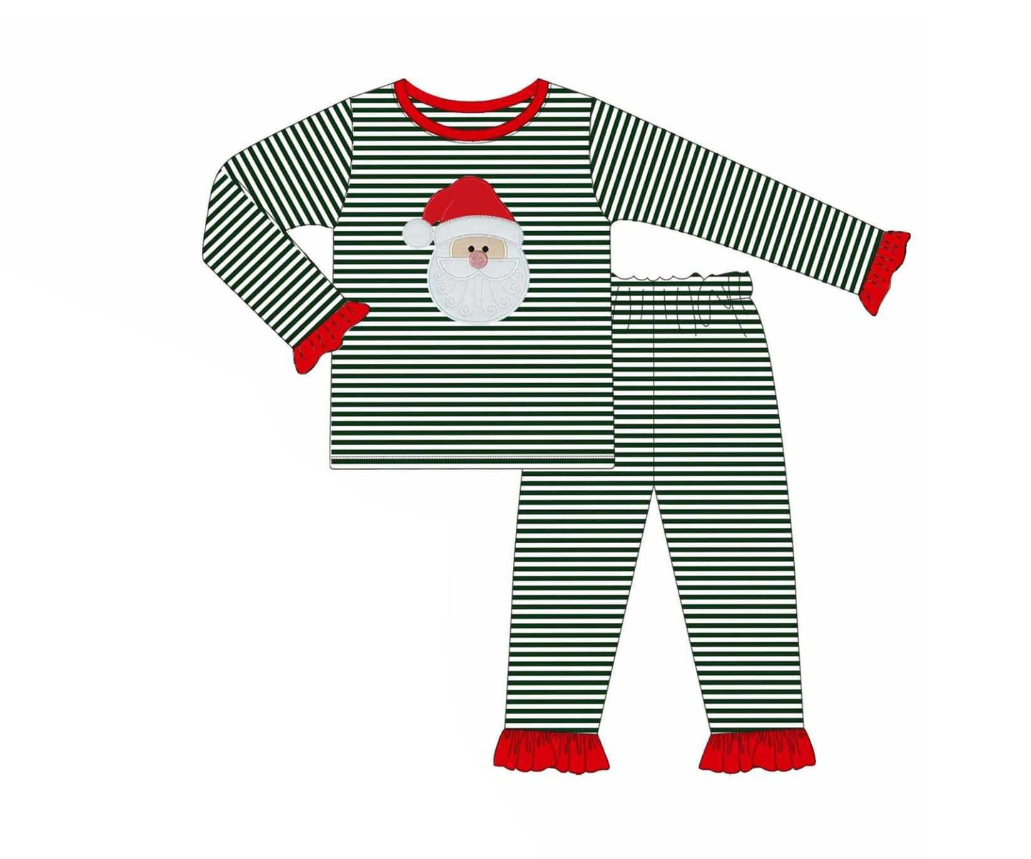 (Pre-order)GLP2488 Santa Top Stripes Pants Girls Christmas Pajamas Clothes Set