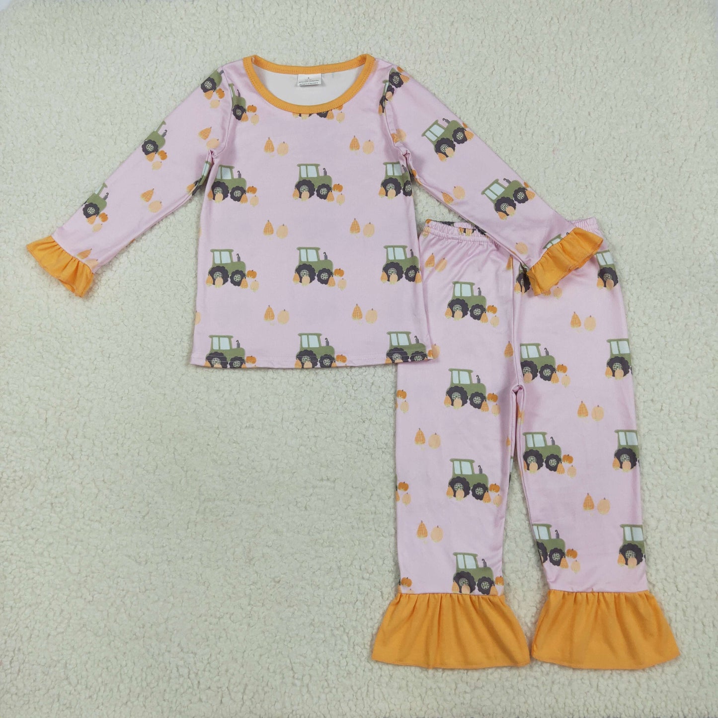 Tractors Pumpkin Print Kids Fall Pajamas Matching Clothes Sibling Wear