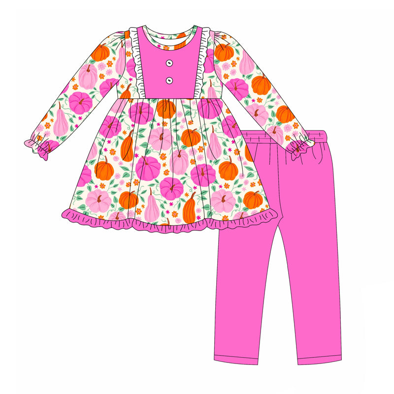 (Pre-order)GLP2522 Pumpkin Flowers Tunic Top Legging Pants Girls Fall Clothes Set
