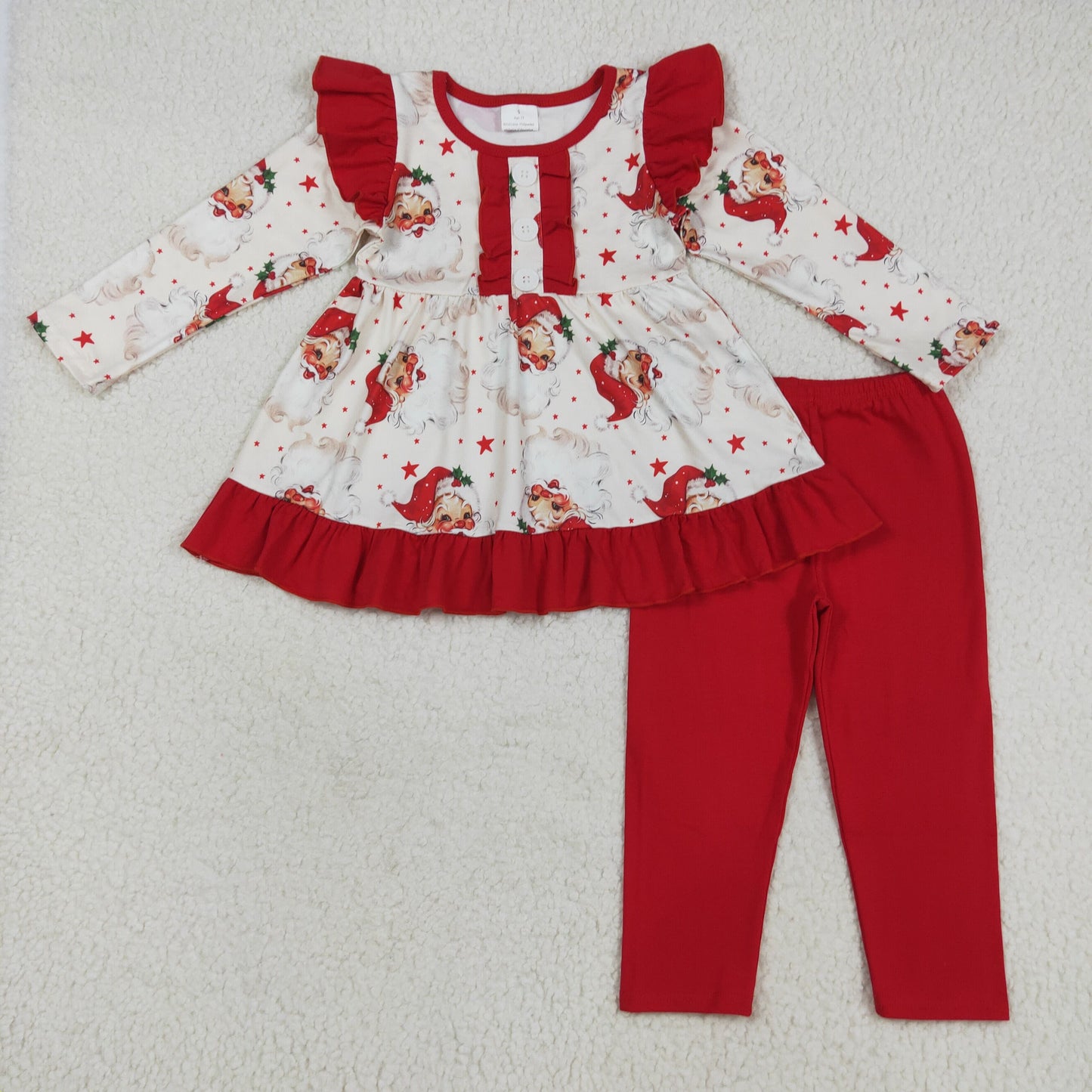 Santa Stars Print Girls Christmas Clothes Sisters Matching Wear
