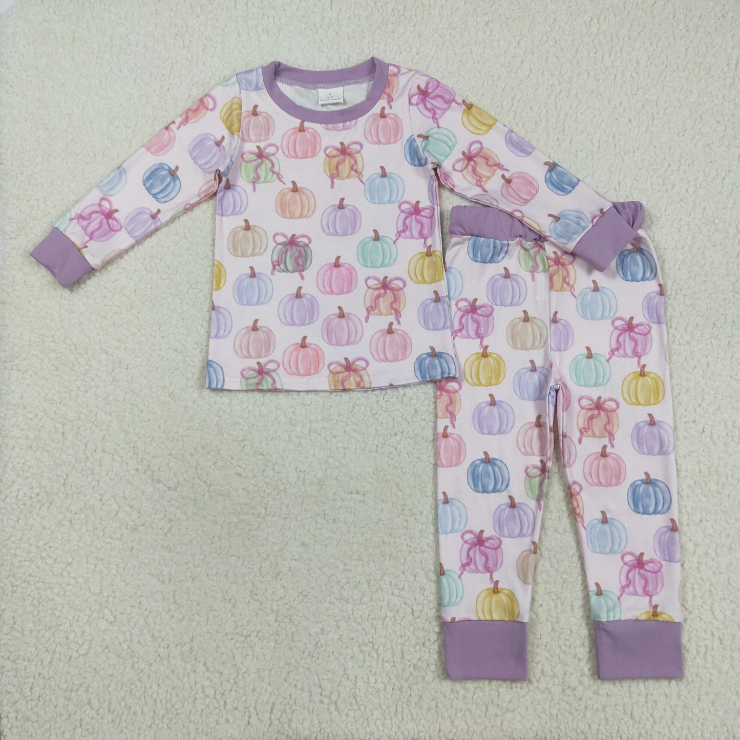 GLP2597 Colorful Pumpkin Print Girls Fall Pajamas Clothes Set