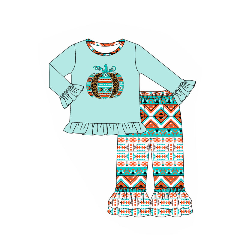 (Pre-order)GLP2604 Pumpkin Aztec Top Ruffle Pants Girls Fall Clothes Set