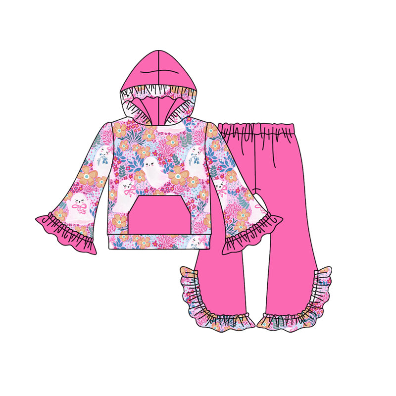 (Pre-order)GLP2619 Spooky Flowers Bows Pockets Hoddie Top Ruffle Pants Girls Halloween Clothes Set