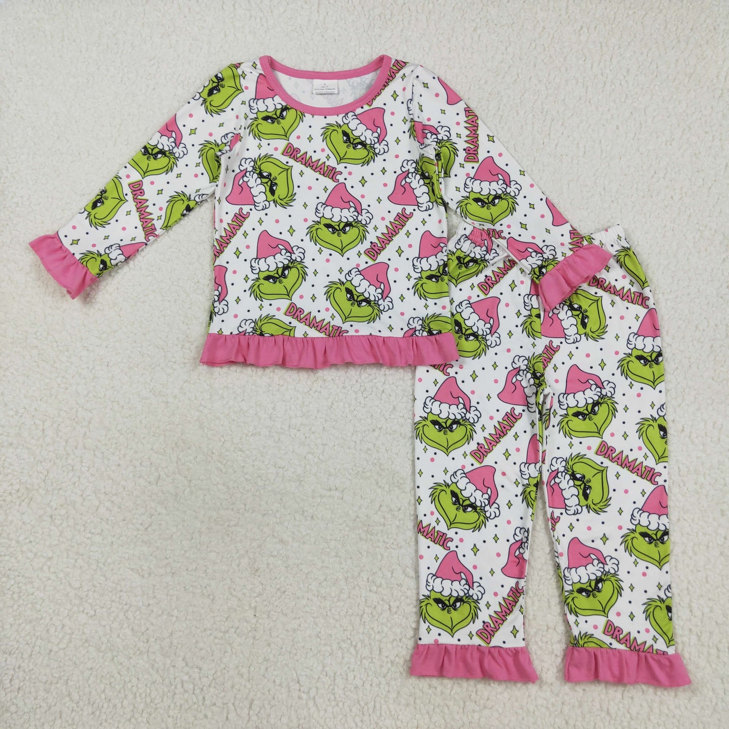 GLP2645 Green Frog Pink Print Girls Christmas Pajamas Clothes Set