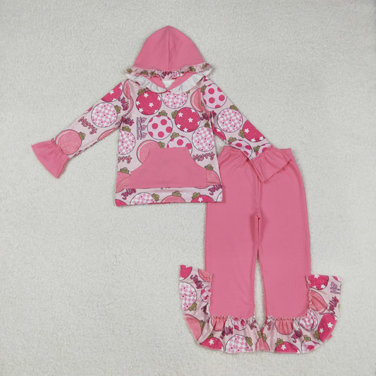 GLP2650 Jolly Merry HOHOHO Lights Hoodie Top Pink Pants Girls Christmas Clothes Set