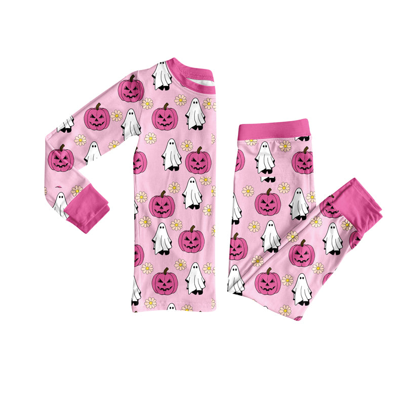 (Pre-order)GLP2672 Spooky Pumpkin Pink Print Girls Halloween Pajamas Clothes Set